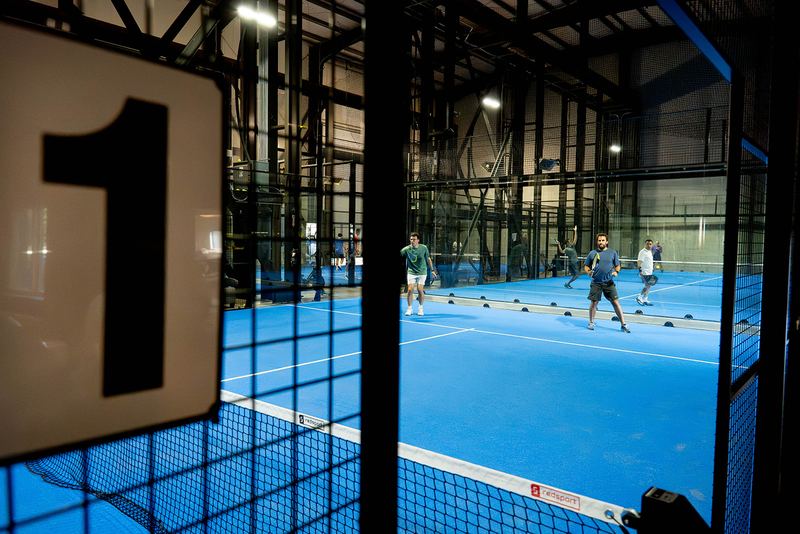 The court 1 marker above Foundry Padel's first glass court
